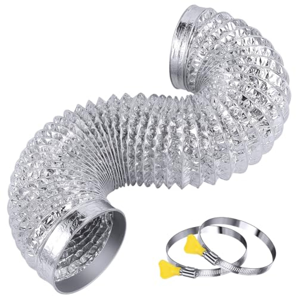 Steelsoft Heavy Duty 4"Flexible Dryer Vent Exhaust Duct Hose 3 Feet for Tight Space, Extra Thick(6-ply) Aluminum Foil Ducting Kit with 2 Key Hose Clamps Tumble Dryers Fiyatı