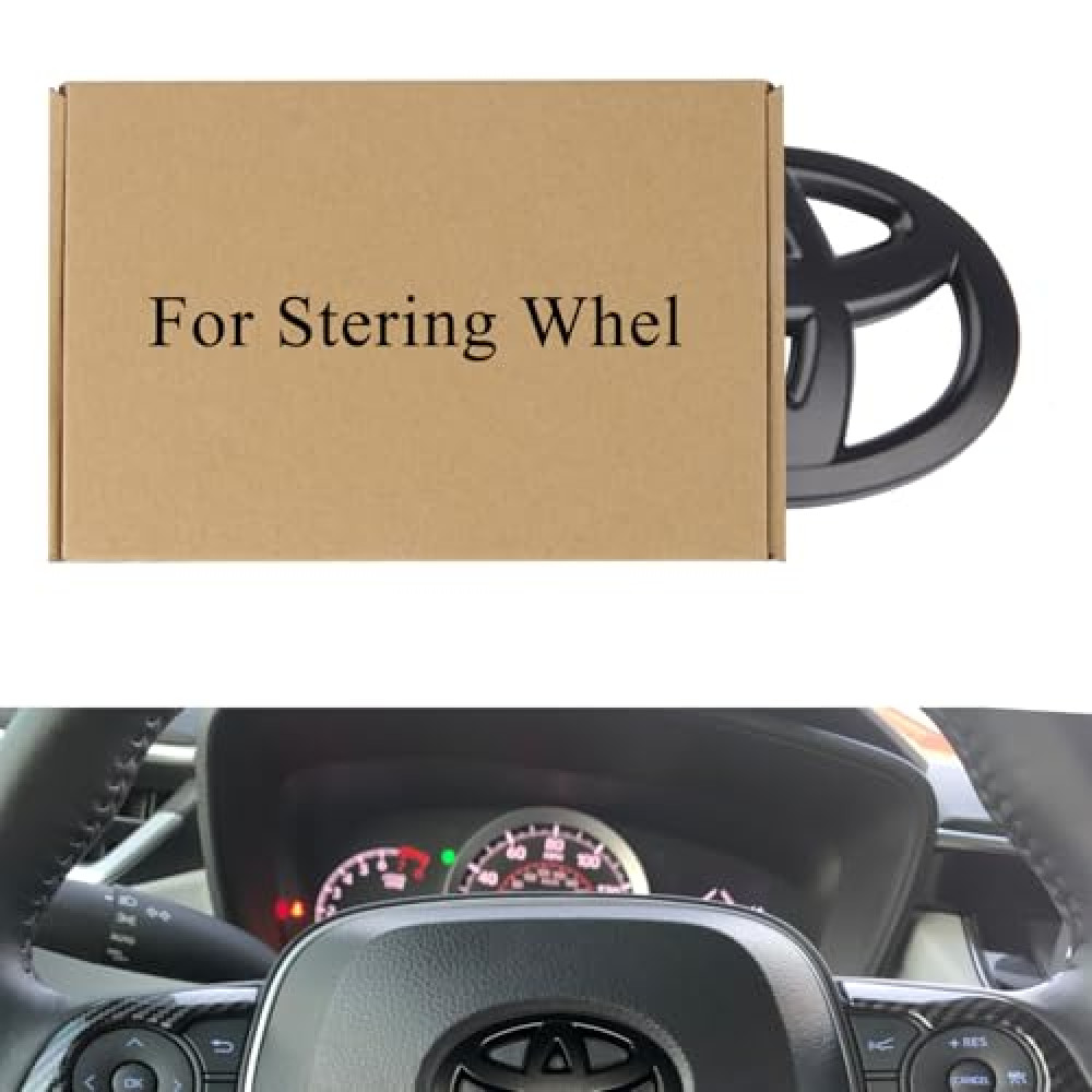 Steeri- ng Whe- el Emblem Overlay Universal Fit for Toyota Tacoma Tundra 4Runner Camry Rav4 Corolla Highlander Accessories with Strong Adhesive 110304 Black 1Pc