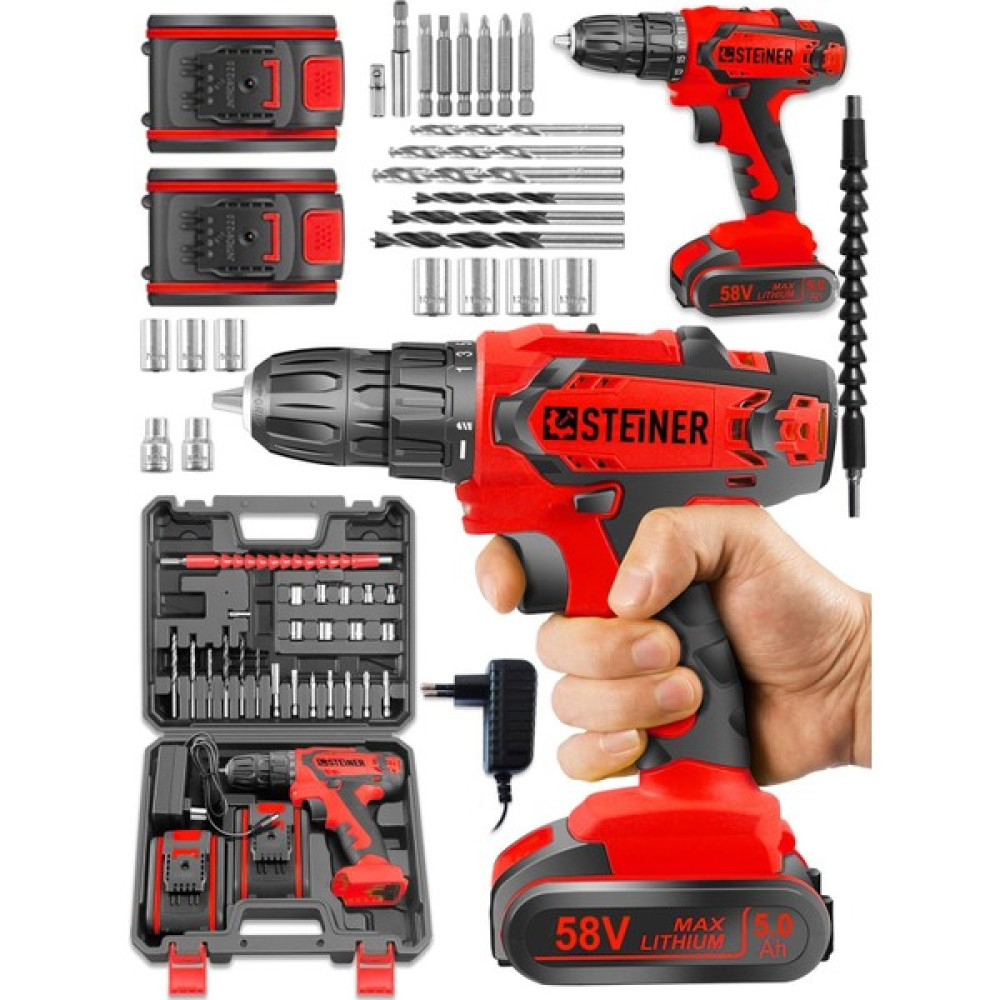 Steiner 58 Volt Alman Cooper 58 V 5 Ah Darbeli Çift Metal Şanzuman Çift Akülü Şarjlı Vidalama Matkap + 24 U - 0 Oto Boyaları Fiyatı