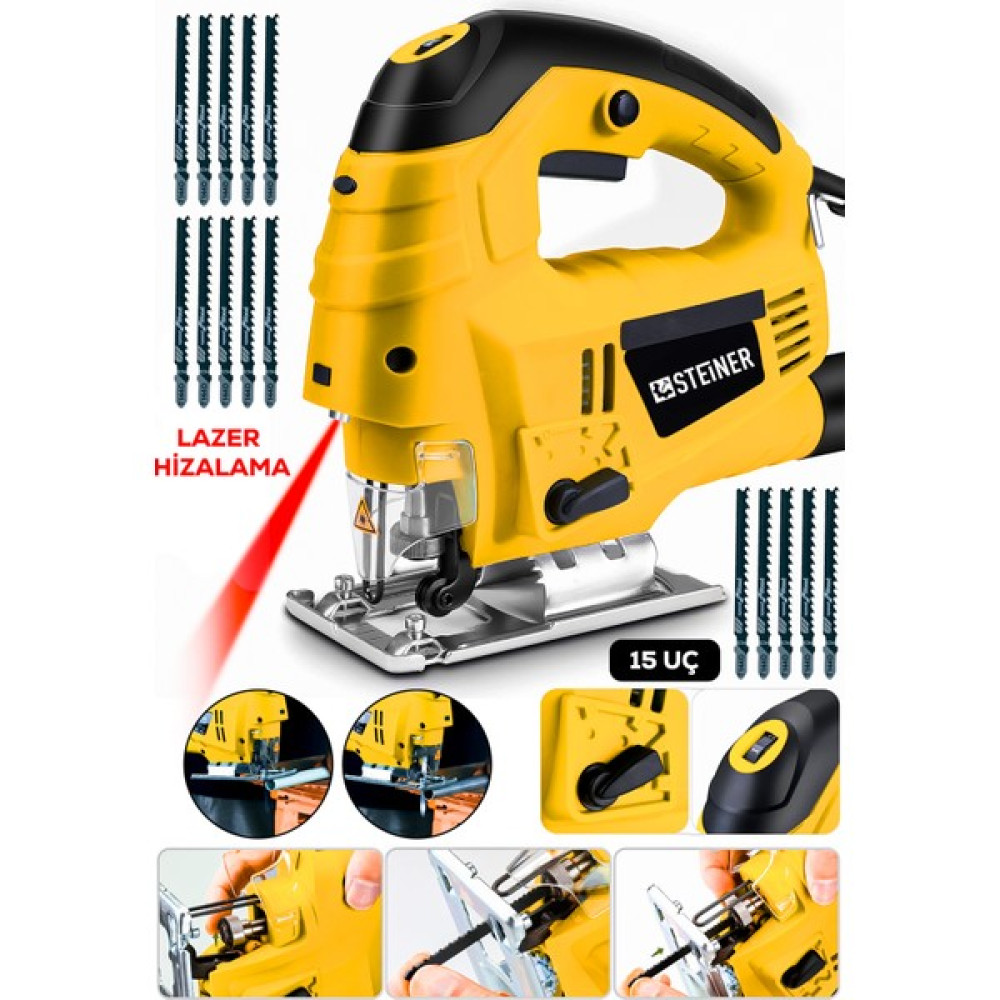 Steiner Alman 4600 W Lazerli Sjs Metal Şanzuman 6 Kademe Devirli Pandül Ayarlı Dekupaj Testere Makinesi Sarı + 15UÇ Oto Boyaları Fiyatı