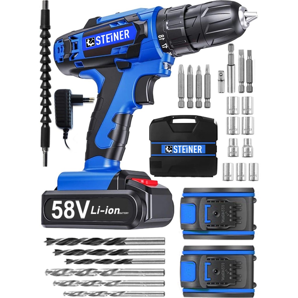 Steiner Alman V-Tech 58 V 5 Ah Çelik Motor Çelik Şanzuman Darbeli Şarjlı Çift Akülü Vidalama Matkap Matkaplar Fiyatı