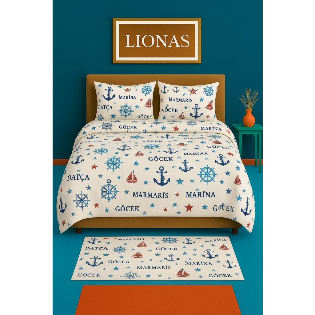 Stella Flavo Çift Kişilik Desenli Nevresim + 2 Adet Kapaklı Yastık Kılıfı - Mavi - 200 x 230 cm Nevresim Takımı Fiyatı