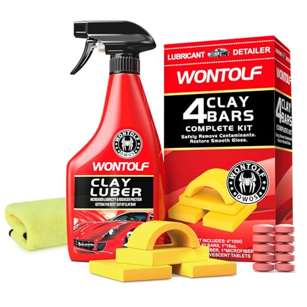 Stemni Heavy Duty Car Clay Bars Auto Detailing Clay Luber Synthetic Lubricant Kit, 4 Clay Bars, Clay Bar Lubricant Tablets 10 Pack, Spray Bottle and Microfiber Towel for Car Detailing Cleaning