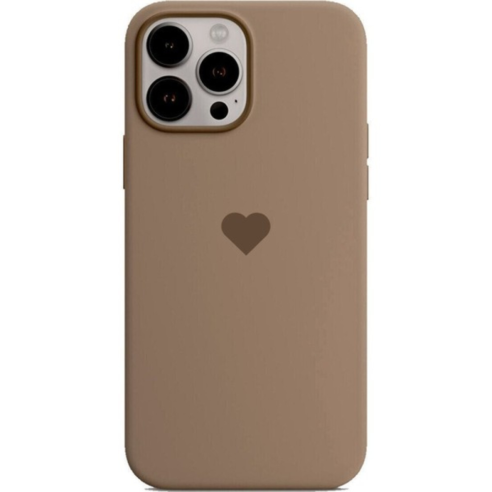 Stendhal Apple iPhone 14 Lansman Içi Kadife Mikrofiber Kalp Desenli Kılıf Premium Class - Kahverengi - iPhone 14 Cep Telefonu Kılıfı Fiyatı