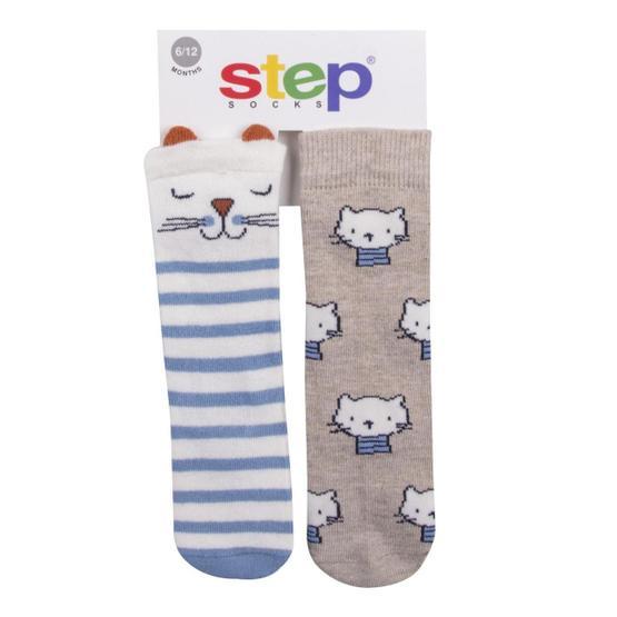 Step 10196 2'li Karışık Renkli 3D Cat Dizaltı Çorap