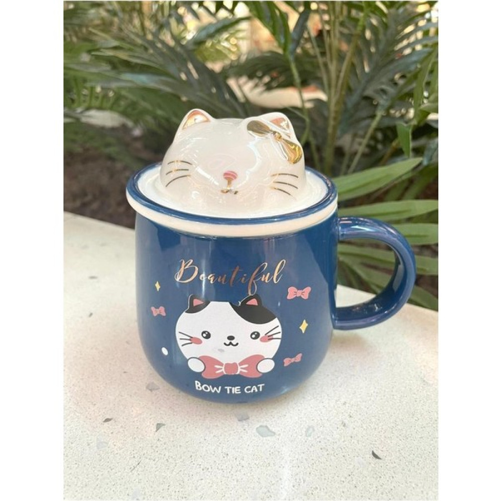 Steplanner Kawai 3D Kedi Kapaklı Kaşıklı Kupa Bardak Lacivert Oto Boyaları Fiyatı