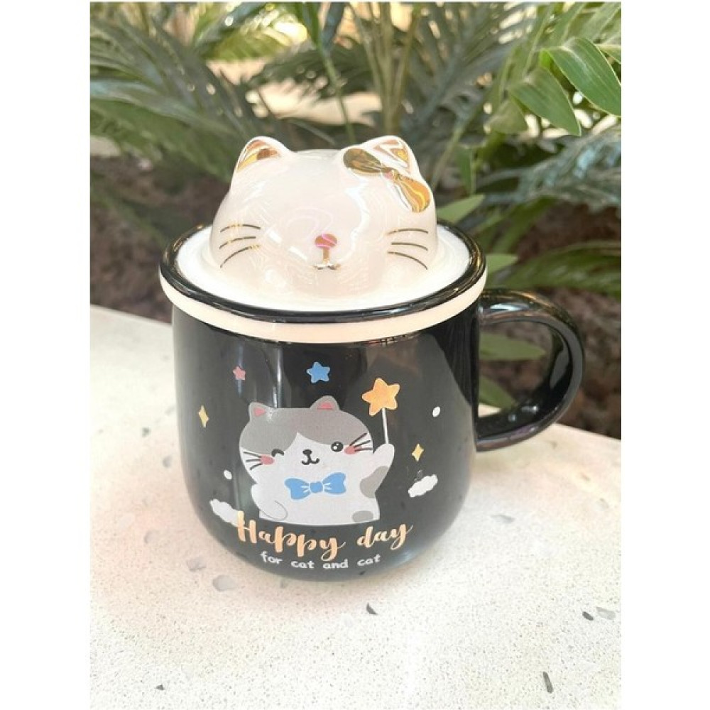 Steplanner Kawai 3D Kedi Kapaklı Kaşıklı Kupa Bardak Siyah Oto Boyaları Fiyatı