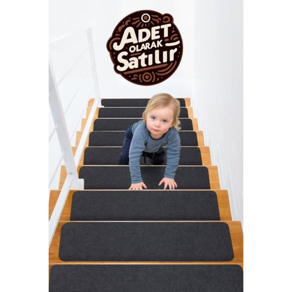 Stepmat Halifleks Yapışkan Tabanlı Merdiven Basamak Paspası Rip Halı Kaymaz Tabanlı / Adet Olarak Satılır - 30 x 80 cm - Antrasit Araca Özel Paspaslar Fiyatı