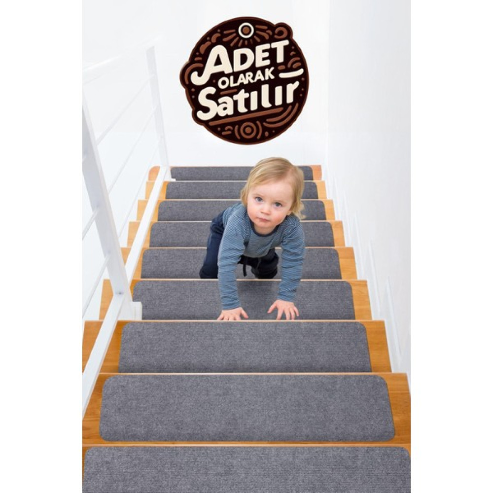 Stepmat Halifleks Yapışkan Tabanlı Merdiven Basamak Paspası Rip Halı Kaymaz Tabanlı / Adet Olarak Satılır - 30 x 80 cm - Füme Araca Özel Paspaslar Fiyatı
