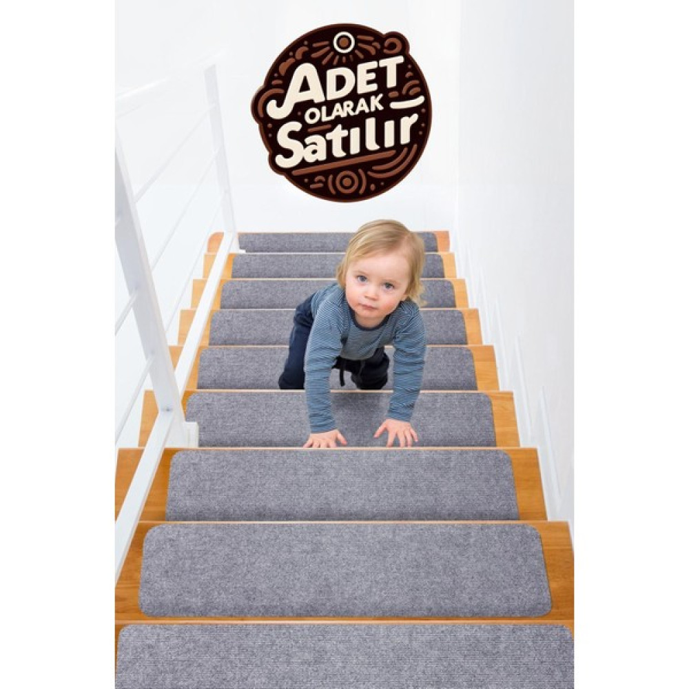 Stepmat Halifleks Yapışkan Tabanlı Merdiven Basamak Paspası Rip Halı Kaymaz Tabanlı / Adet Olarak Satılır - 30 x 80 cm - Gri Araca Özel Paspaslar Fiyatı