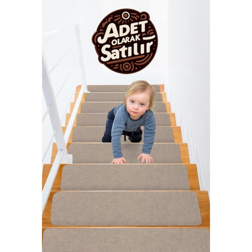 Stepmat Halifleks Yapışkan Tabanlı Merdiven Basamak Paspası Rip Halı Kaymaz Tabanlı / Adet Olarak Satılır - 30 x 80 cm - Kahverengi Araca Özel Paspaslar Fiyatı