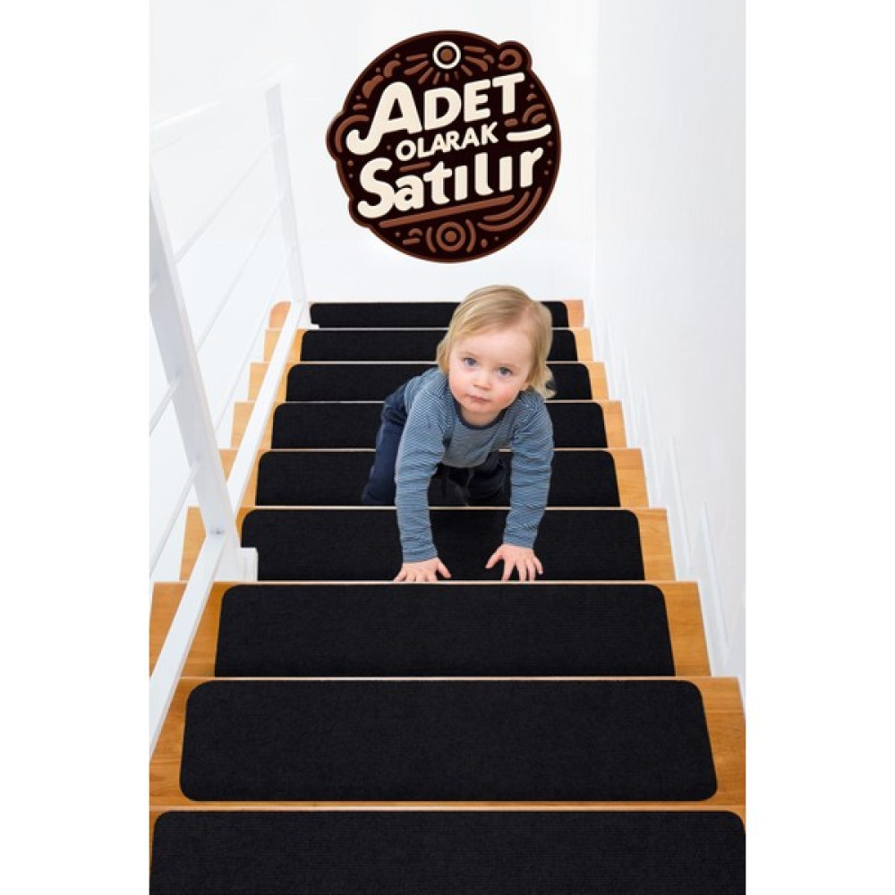 Stepmat Halifleks Yapışkan Tabanlı Merdiven Basamak Paspası Rip Halı Kaymaz Tabanlı / Adet Olarak Satılır - 30 x 80 cm - Siyah Araca Özel Paspaslar Fiyatı