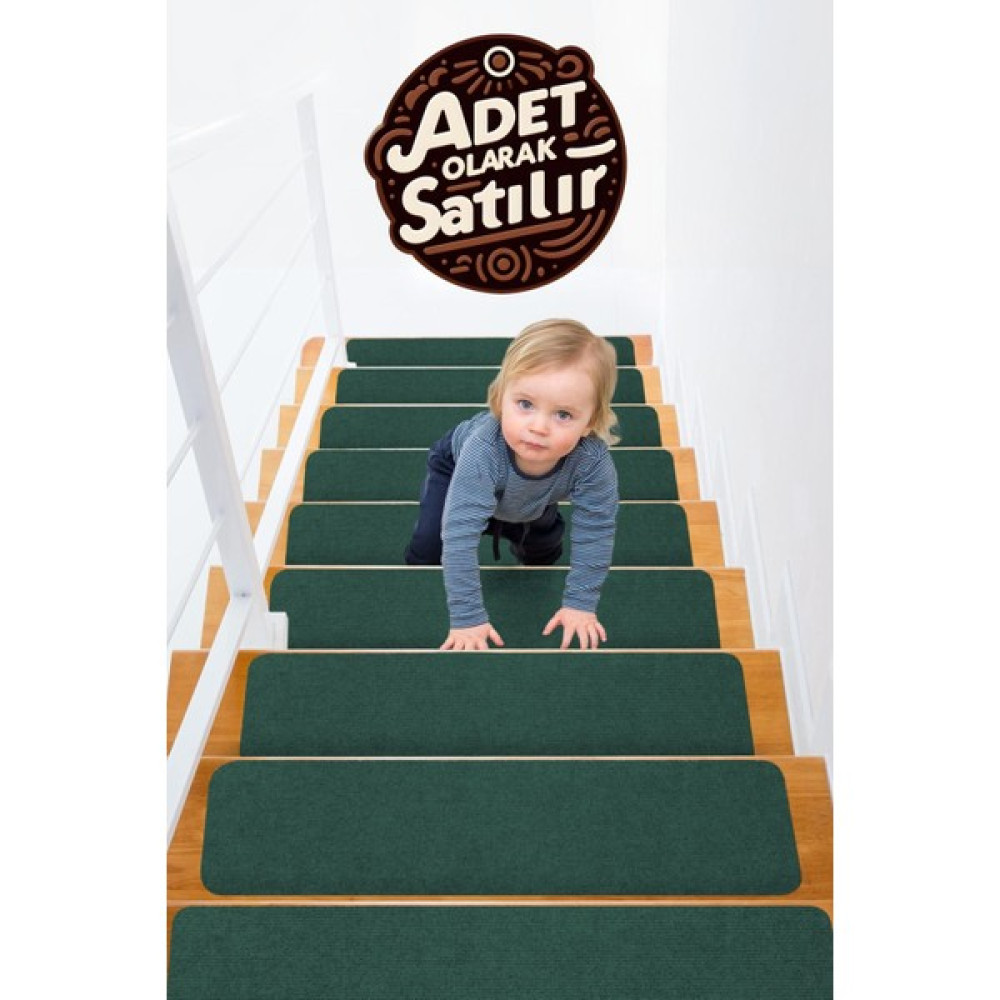 Stepmat Halifleks Yapışkan Tabanlı Merdiven Basamak Paspası Rip Halı Kaymaz Tabanlı / Adet Olarak Satılır - 30 x 80 cm - Yeşil Araca Özel Paspaslar Fiyatı