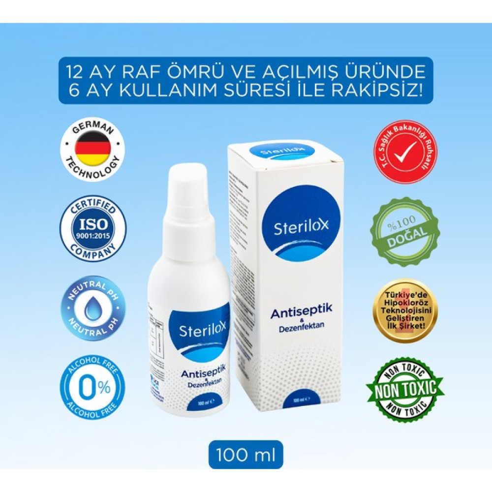 Sterilox Antiseptik & Dezenfektan (Hipokloröz) 100 ml Hijyen ve Temizlik Fiyatı