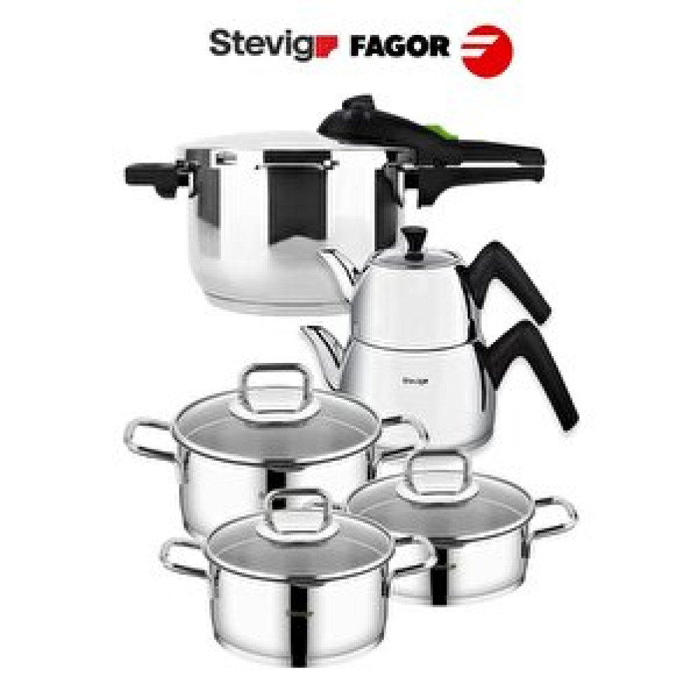 Stevig Fagor Pro 12 Parça Düdüklü Tencere Ve Çelik Tencere Çeyiz Seti İndüksiyon Tabanlı Tencere / Tava Setleri Fiyatı