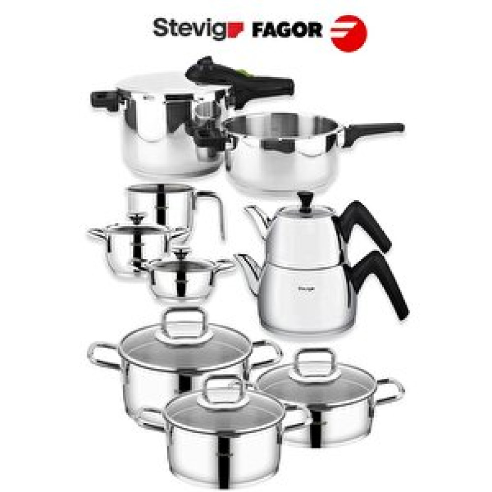 Stevig Fagor Pro 19 Parça Düdüklü Tencere Ve Çelik Tencere Çeyiz Seti İndüksiyon Tabanlı Tencere / Tava Setleri Fiyatı