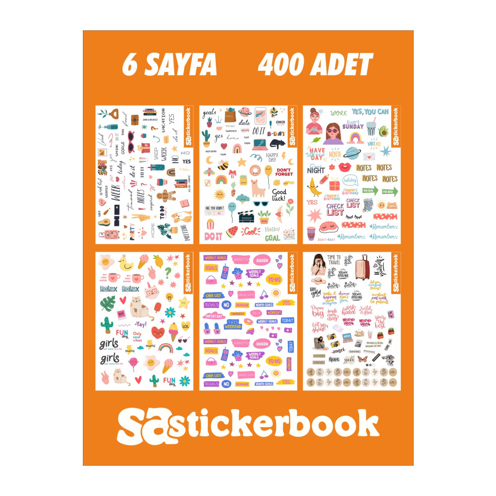 Sticker Adresim 400 Adet Sticker Book Sticker Seti - Toplam 6 Sayfa - Ajanda - Bullet - Journal Için Uygun Etiket Fiyatı
