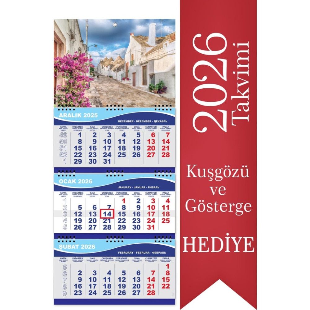Sticker Art 2026 Orta Boy Gemici Denizci Duvar Takvimi 31 x 70 cm Üç Parça Spiralli Diğer Fiyatı