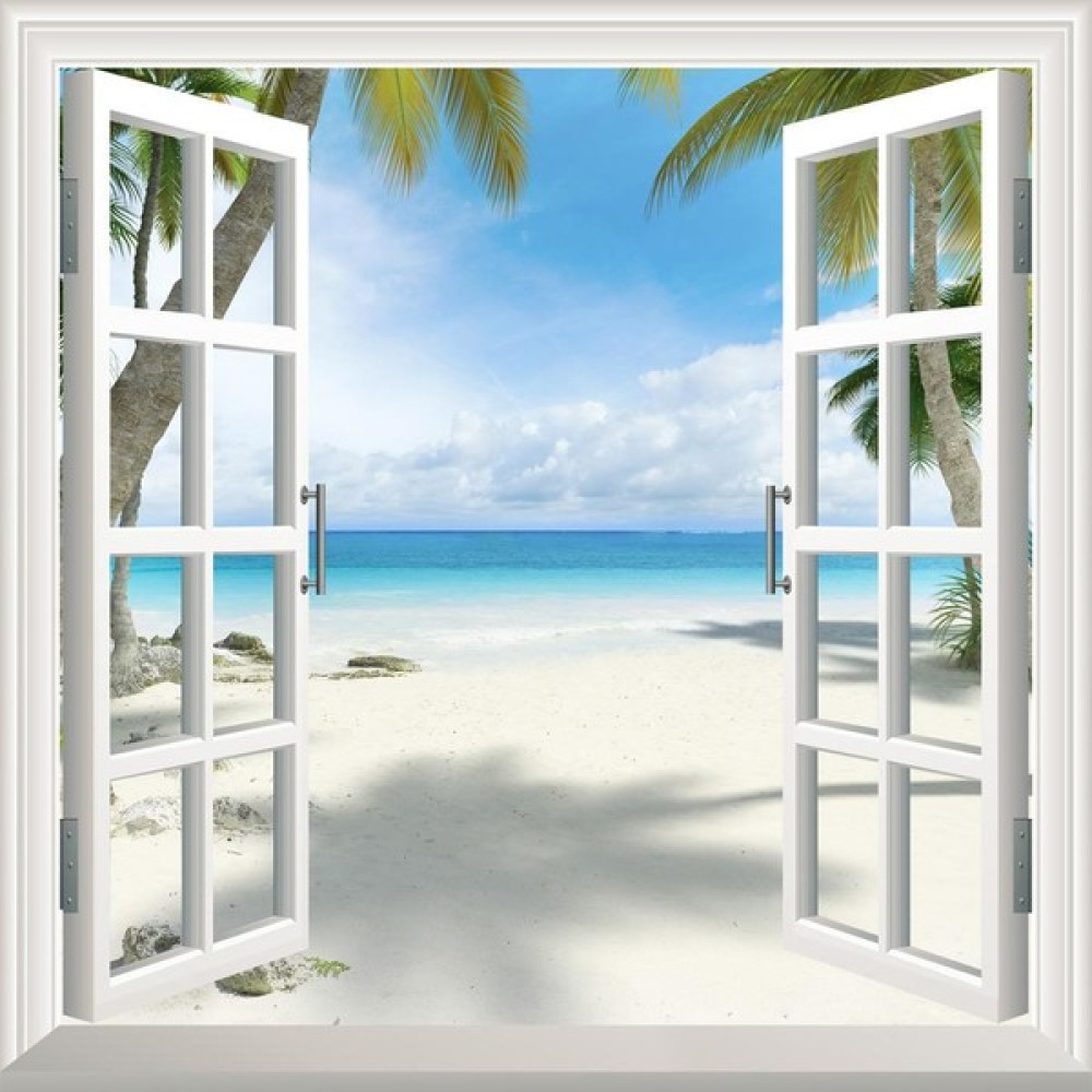 Sticker Art Pencere Poster Duvar Kağıdı Palmiye Yapışkanlı Sticker - 90 x 90 cm - Renkli Duvar Stickerı Fiyatı