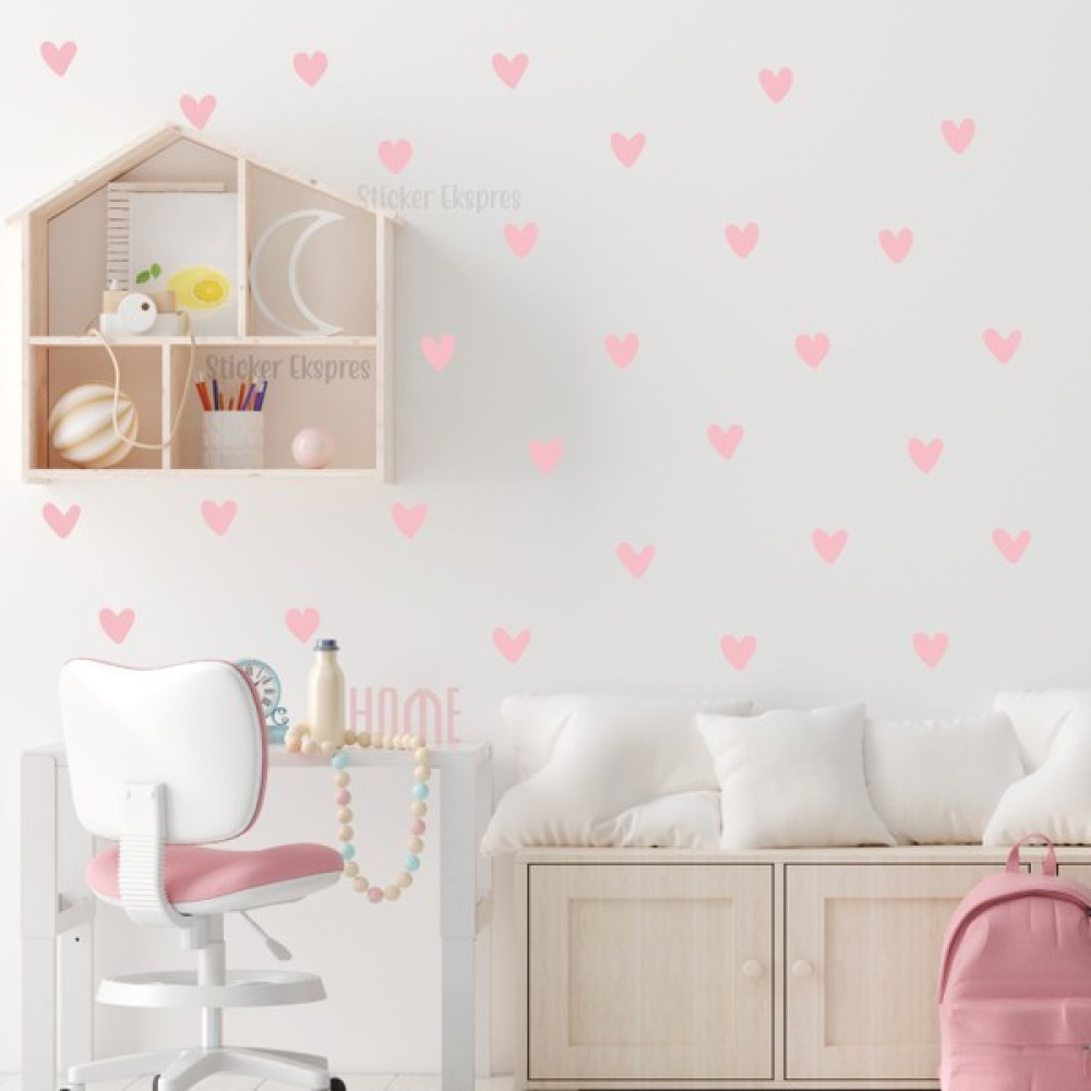 Sticker Ekspres Açık Pembe Asimetrik Kalpler Çocuk Odası Duvar Sticker Seti Sticker Fiyatı