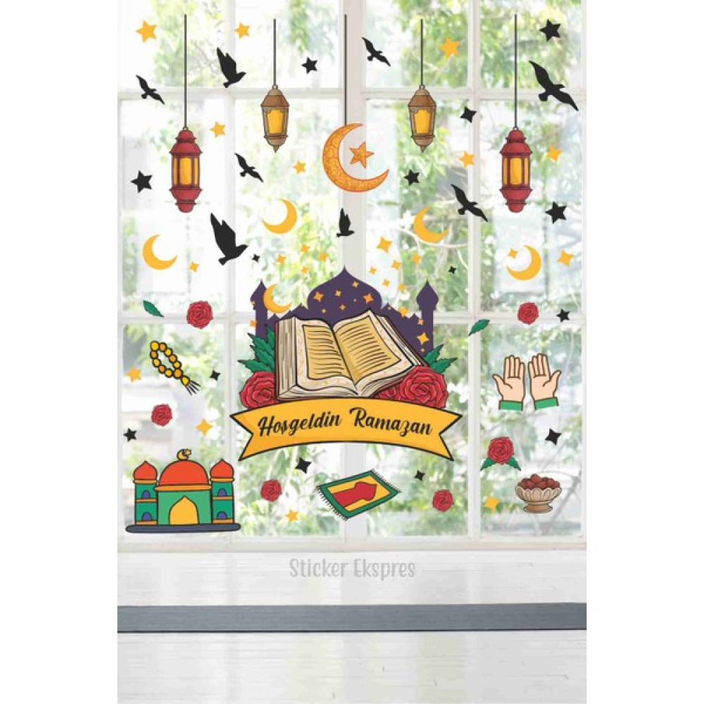 Sticker Ekspres Kur'an Cami ve Ramazan Figürleri Cam Duvar Kapı Sticker Seti Duvar Stickerı Fiyatı