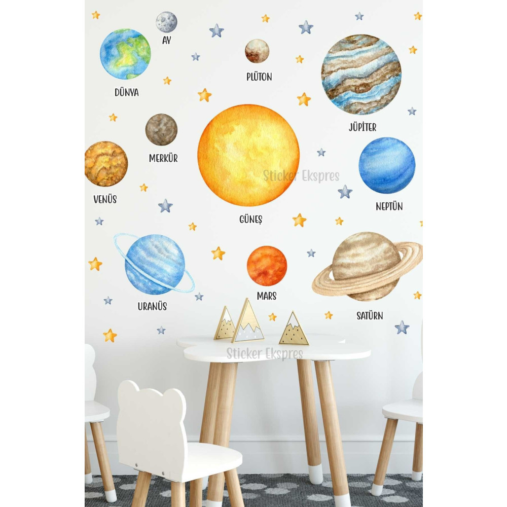 Sticker Ekspres Türkçe Isimli Gezegenler Ve Yıldızlar Çocuk Odası Duvar Sticker Seti 100 x 60 Beden Duvar Stickerı Fiyatı