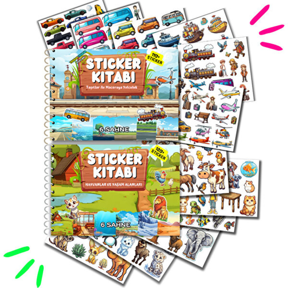 Sticker Kitabı Hayvanlar ve Yaşam Alanları - Taşıtlar ile Yolculuk 2'li Set Okul Öncesi Eğitici & Öğretici Kitaplar Fiyatı