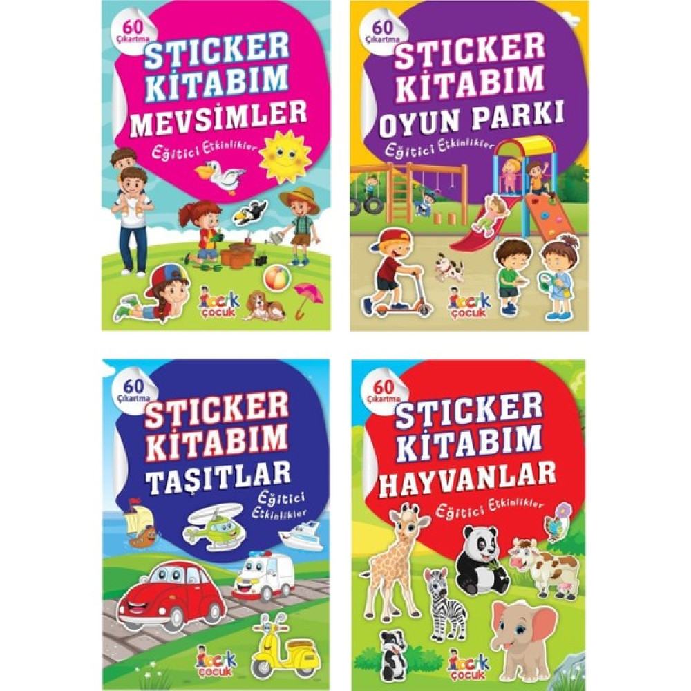 Stıcker Kitabım Seti 4 Kitap (Oyun Parkı - Hayvanlar - Mevsimler - Taşıtlar) Okul Öncesi Eğitici & Öğretici Kitaplar Fiyatı