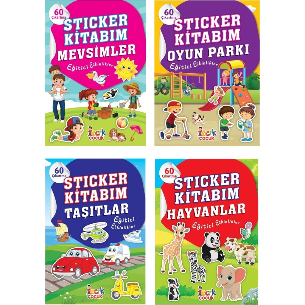 Stıcker Kitabım Seti 4 Kitap (Oyun Parkı - Hayvanlar - Mevsimler - Taşıtlar) Diğer Fiyatı