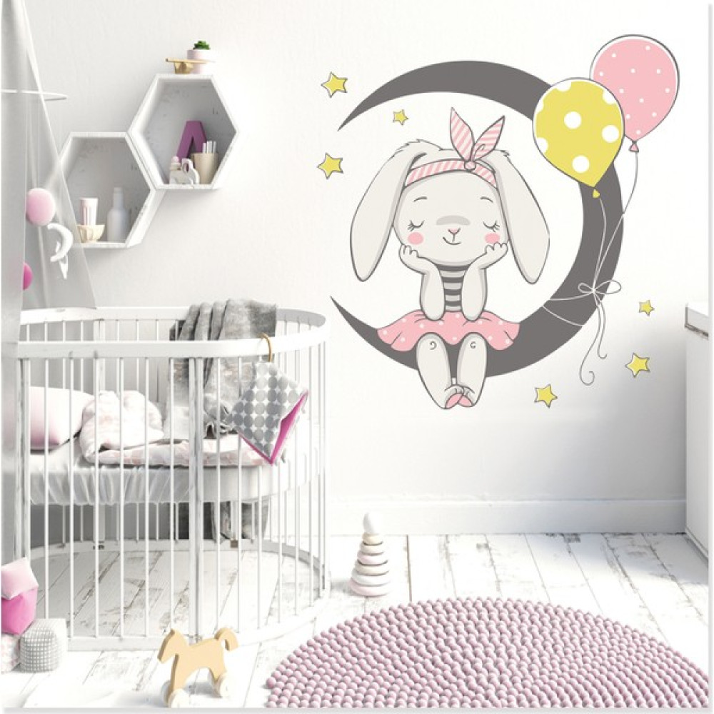 Sticker Sepetim Ay, Sevimli Tavşan ve Yıldızlar Çocuk Odası Duvar Sticker Duvar Stickerı Fiyatı