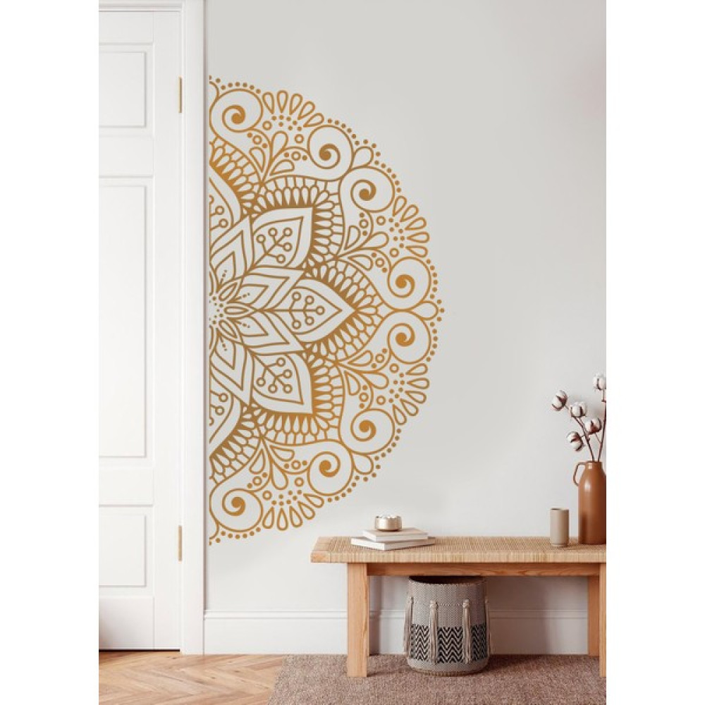 Sticker Sepetim Mandala Çiçek Xl Dekoratif Duvar Sticker - Yarım Yuvarlak Duvar Dekoru - 50 x 100 cm - Renkli Duvar Stickerı Fiyatı