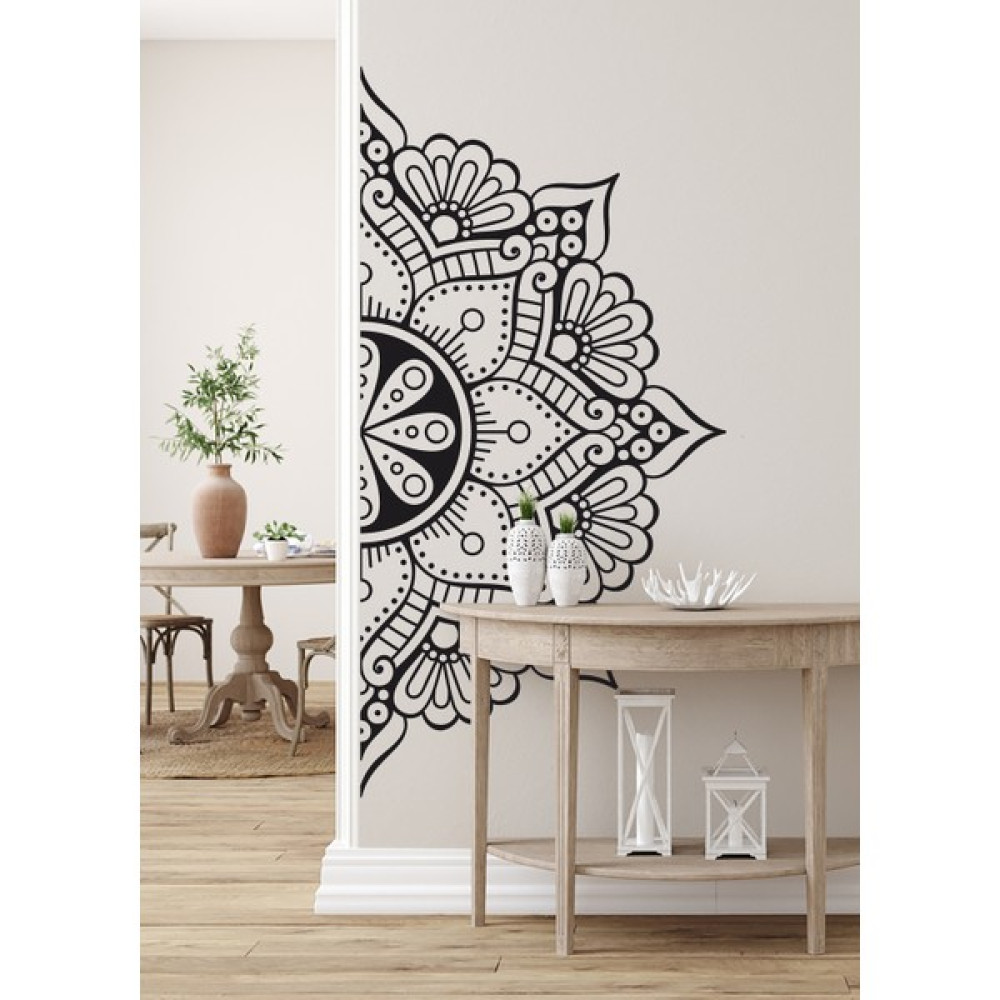 Sticker Sepetim Mandala Çiçek Xl Dekoratif Duvar Sticker - Yarım Yuvarlak Duvar Dekoru Iıı - 50 x 100 cm - Renkli Duvar Stickerı Fiyatı