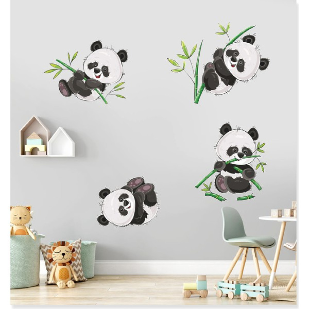 Sticker Sepetim Sevimli Pandalar ve Bambu Dalları Çocuk Odası Duvar Sticker - 50 x 100 cm - Renkli Duvar Stickerı Fiyatı