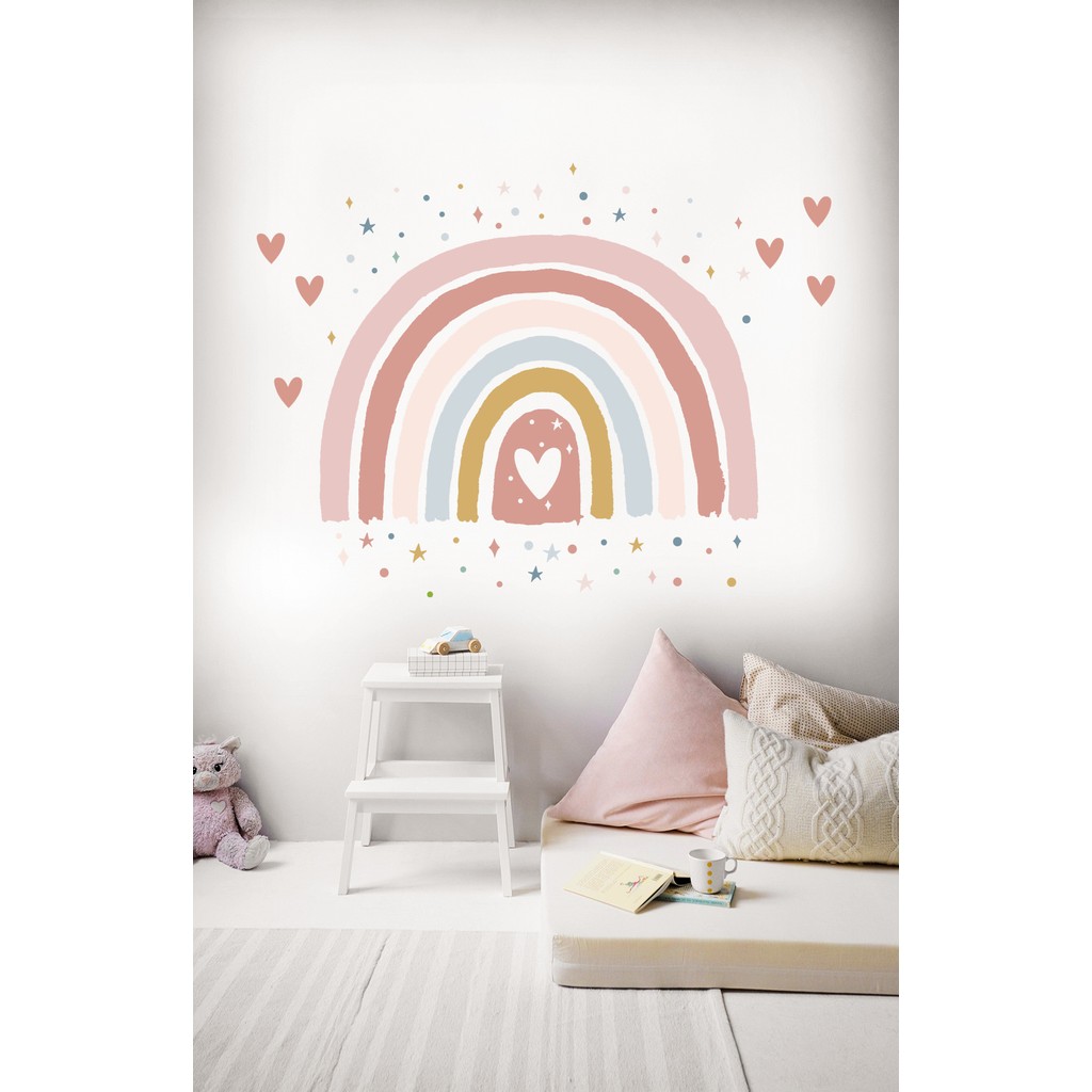 Sticker Sepetim Soft Renkli Puantiye Yıldız Kalpler ve Gökkuşağı Çocuk Odası Sticker 70 x 50 cm Eğlenceli Tasarım Evcil Hayvan Ürünleri Fiyatı
