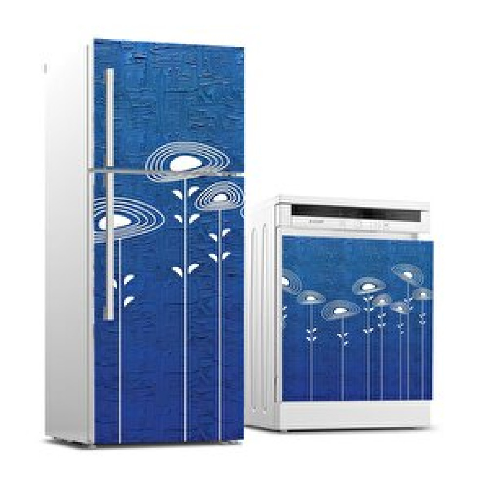 Stickerart Buzdolabı Ve Bulaşık Makinası Beyaz Eşya Sticker Kaplama Mavi Beyaz Çiçekler Duvar Kağıdı Fiyatı