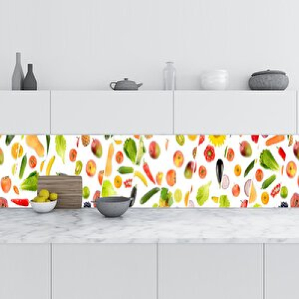 Stickerart Mutfak Tezgah Arası Folyo Fayans Kaplama Folyosu Sebze Meyve Kolaj Yatay 60x400 cm Duvar Kağıdı Fiyatı