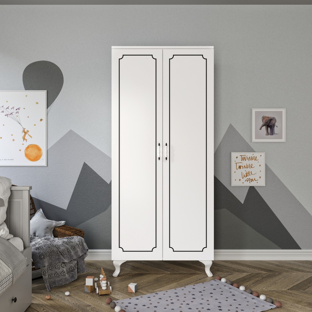 Stil 2 Kapaklı Modern Desenli Gardırop, Elbise Dolabı - Tamamı Mdf - Beyaz Giyim & İç Giyim Fiyatı