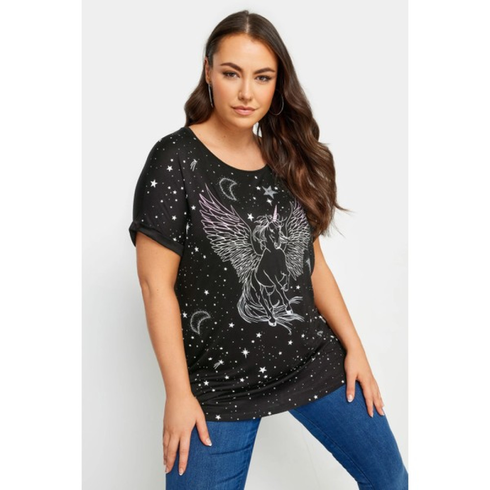 Stil Diva Büyük Beden Bisiklet Yaka Kısa Kollu Metalik Baskılı T-Shirt 302893 Bayan T-shirt Fiyatı