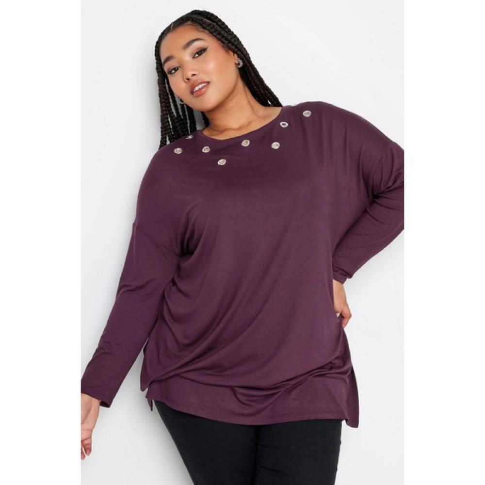 Stil Diva Büyük Beden Kuşgözü Detaylı Bisiklet Yaka Uzun Kollu Oversize Bluz 321291 Bluz Fiyatı