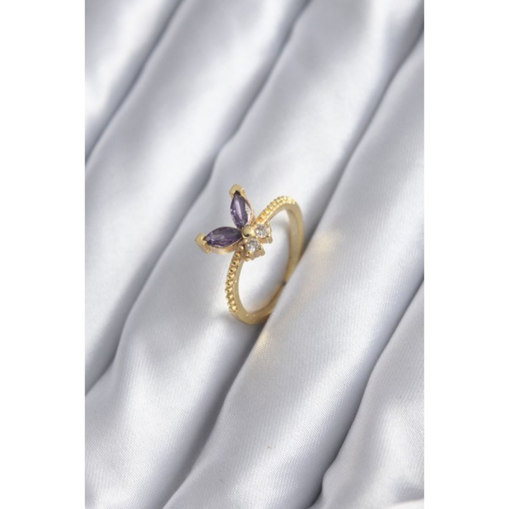 Stil Love Gold Renk Zirkon Taşlı Kelebek Model Kadın Yüzük - S / M Bijuteri Yüzük Fiyatı