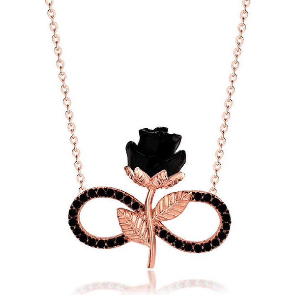 Stil Love Gümüş Rose Siyah Güllü Sonsuzluk Kadın Kolye - standart Gümüş Kolye Fiyatı
