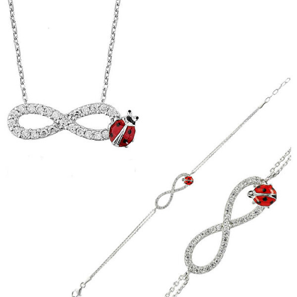 Stil Love Gümüş Uğur Böcekli Sonsuzluk Bayan Set Gümüş Kolye Fiyatı