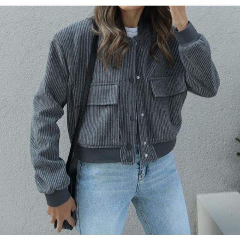 Stildrees Butik Premium Kalitetorba Cep Kaşe Balıksırtı Bomber Ceket Gri Bayan Ceket Fiyatı