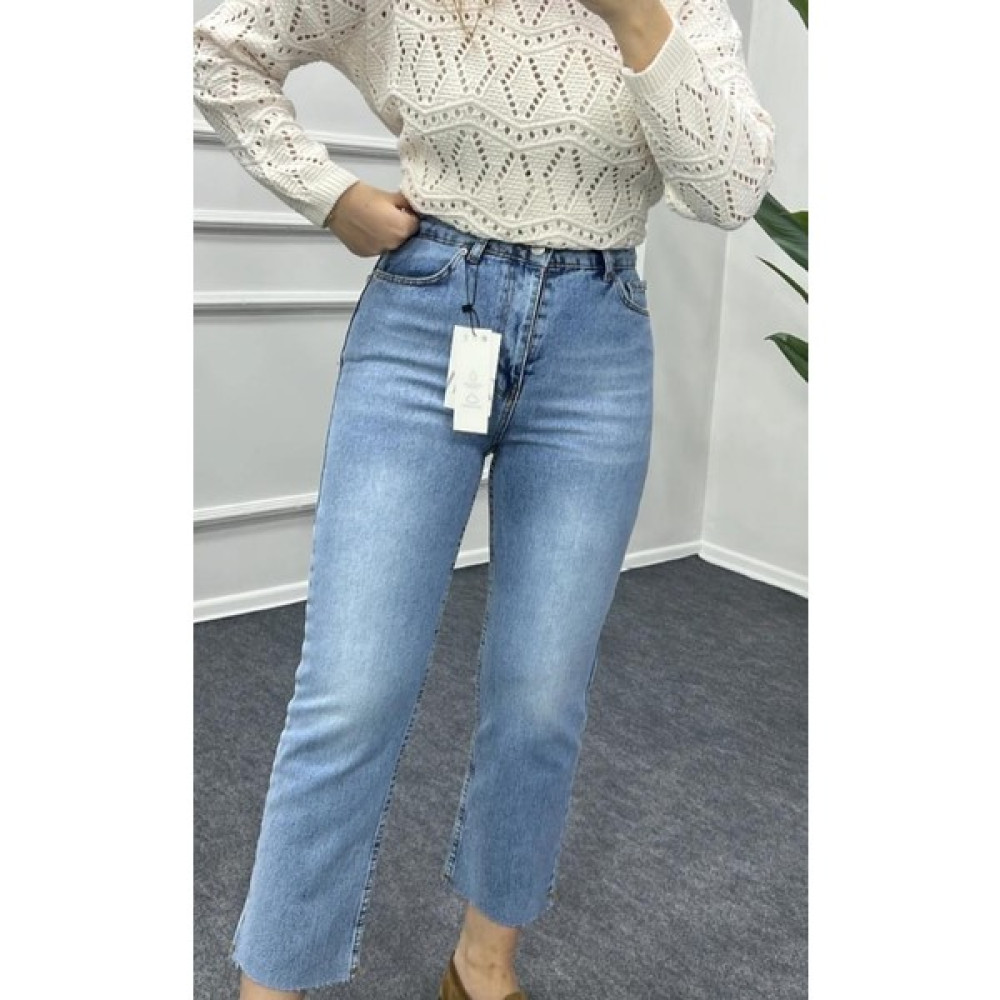 Stildrees Butik Zara Model Yüksek Bel Paçası Kesik Açık Mavi Jean Bayan Jeans / Kot Pantolon Fiyatı