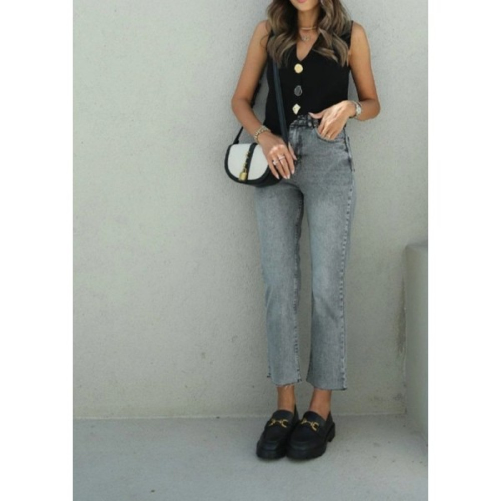 Stildrees Butik Zara Model Yüksek Bel Paçası Kesik Füme Jean Bayan Jeans / Kot Pantolon Fiyatı