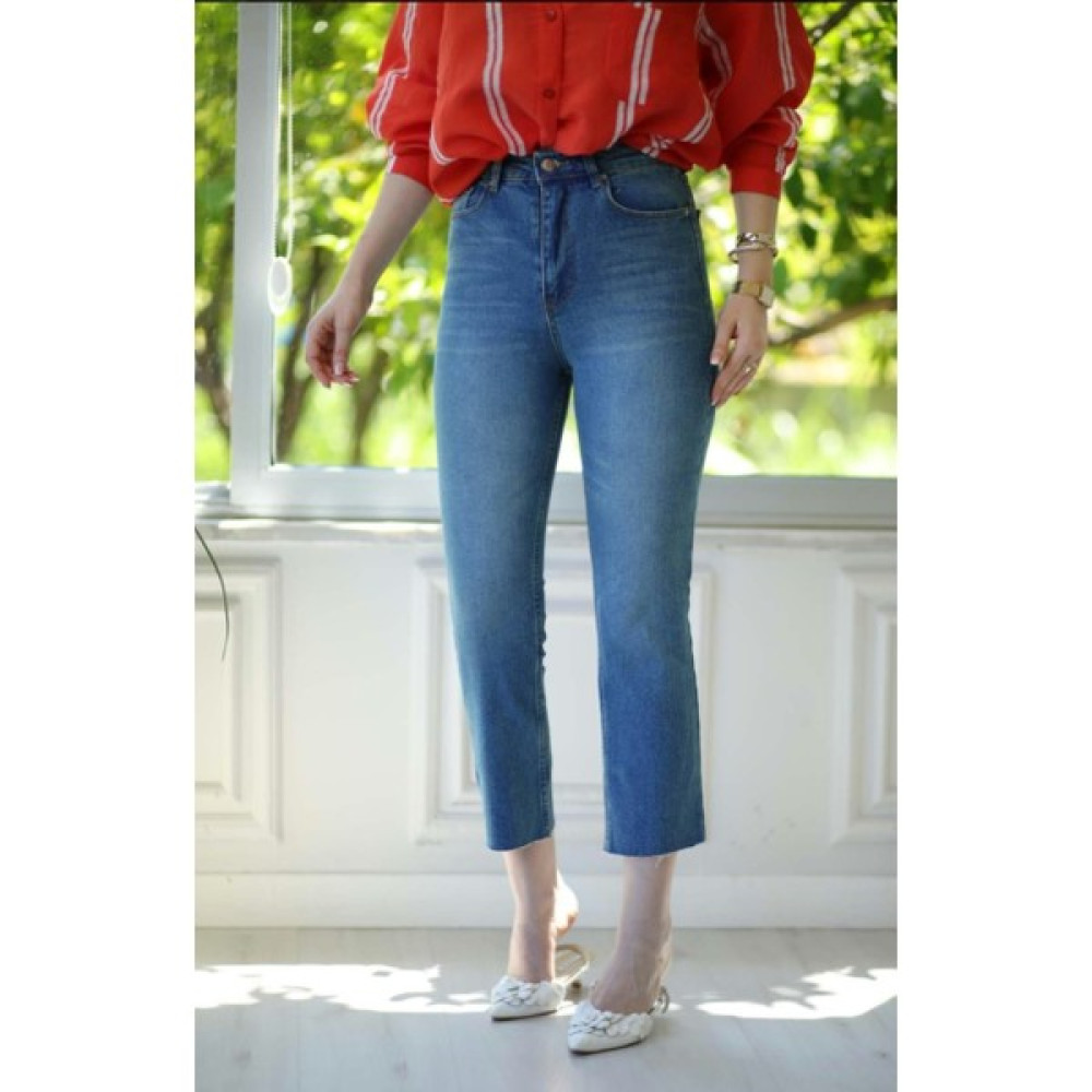 Stildrees Butik Zara Model Yüksek Bel Paçası Kesik Mavi Jean Bayan Jeans / Kot Pantolon Fiyatı