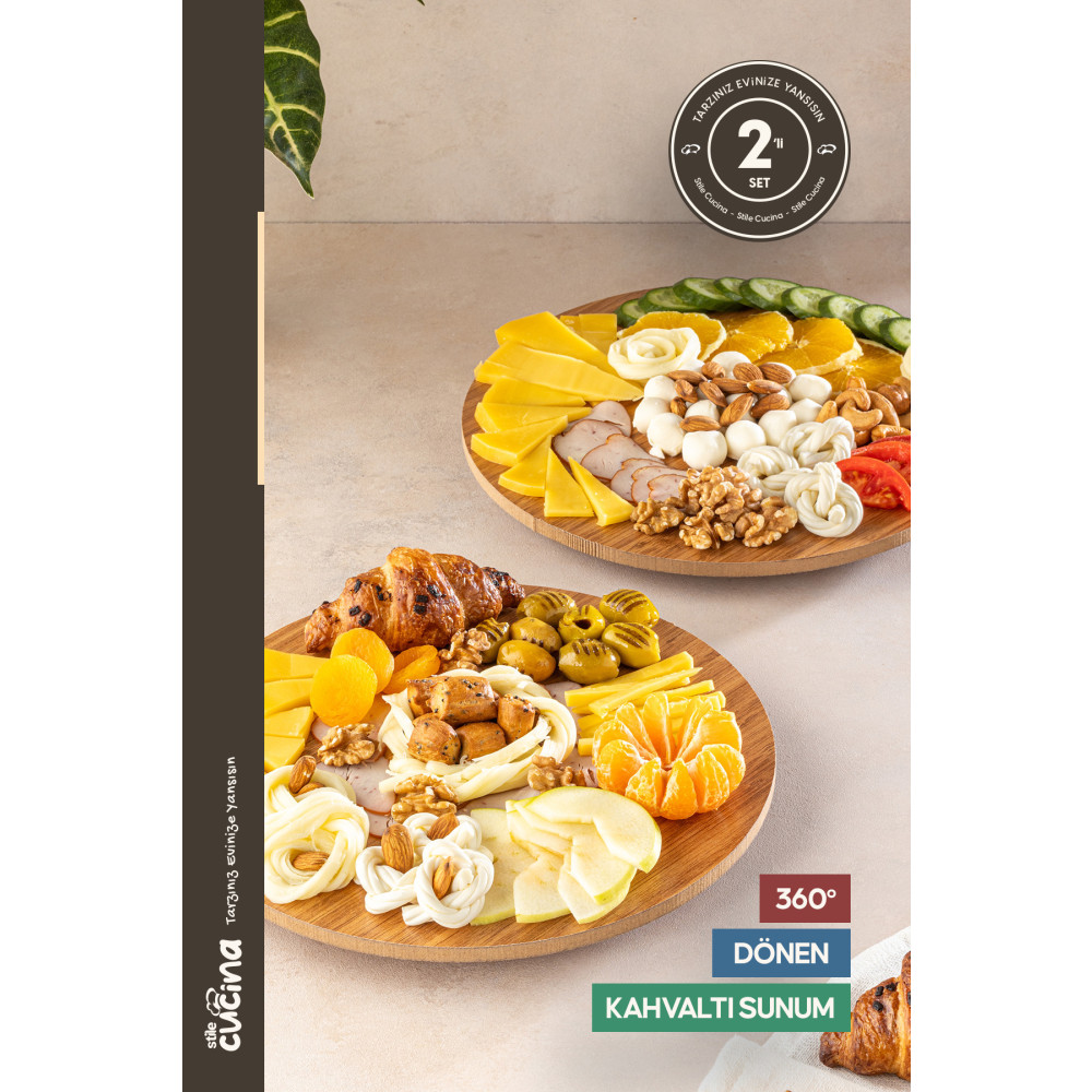 Stile Cucina 2li 360 Derece Dönen Kahvaltı Sunum Tepsisi Ahşap Saklama Kapları Fiyatı