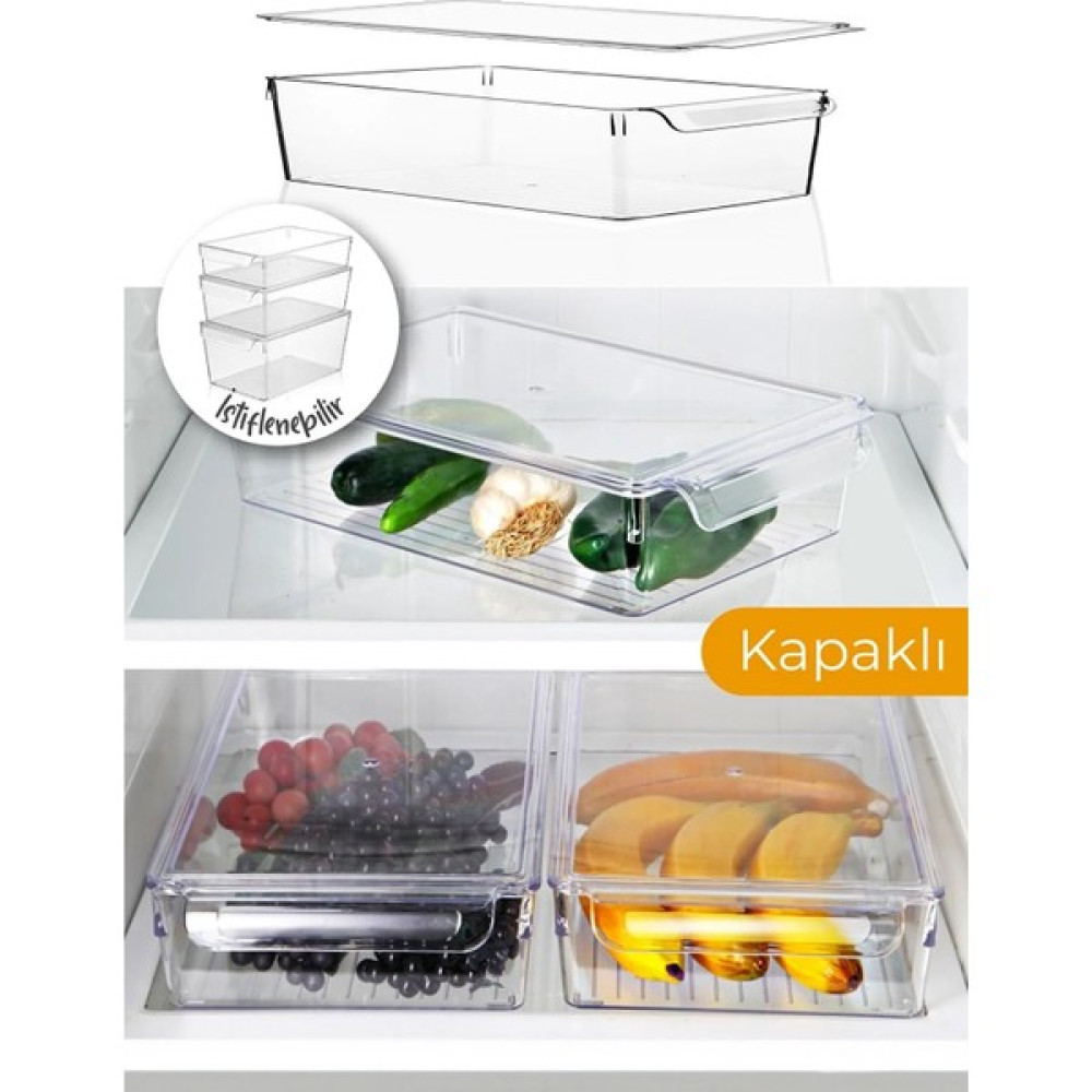 Stile Cucina 3 Adet Kapaklı Buzdolabı Organizeri Küçük - Şeffaf Saklama Kapları Fiyatı