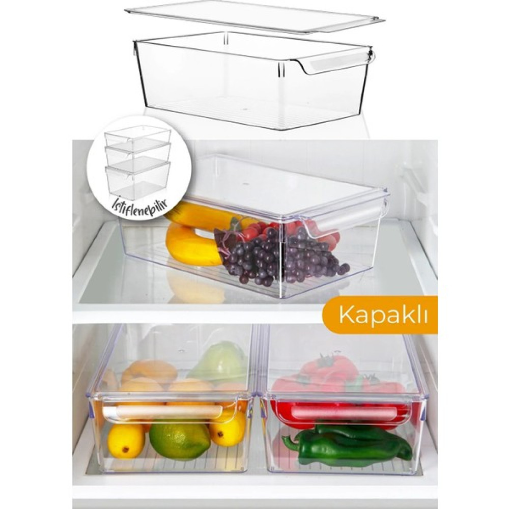 Stile Cucina 3 Adet Kapaklı Buzdolabı Organizeri Orta - Şeffaf Saklama Kapları Fiyatı