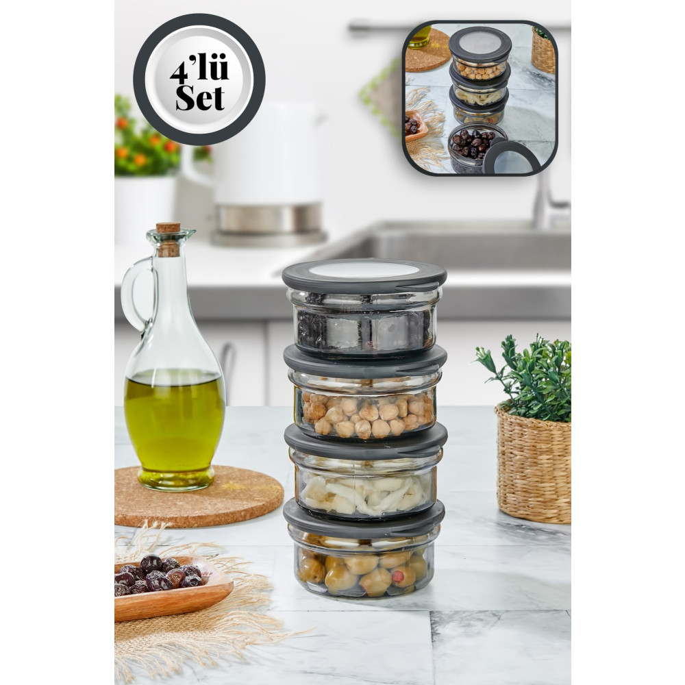Stile Cucina 4 Adet Siyah Silikon Kapak Cam Inci Saklama Kabı 415 ml Saklama Kapları Fiyatı
